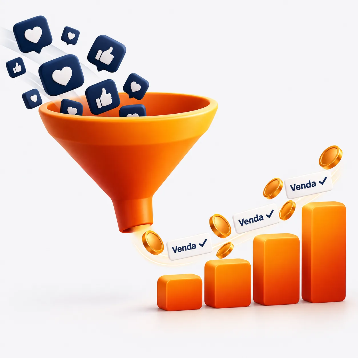 Funil transformando interações em vendas e crescimento de resultados